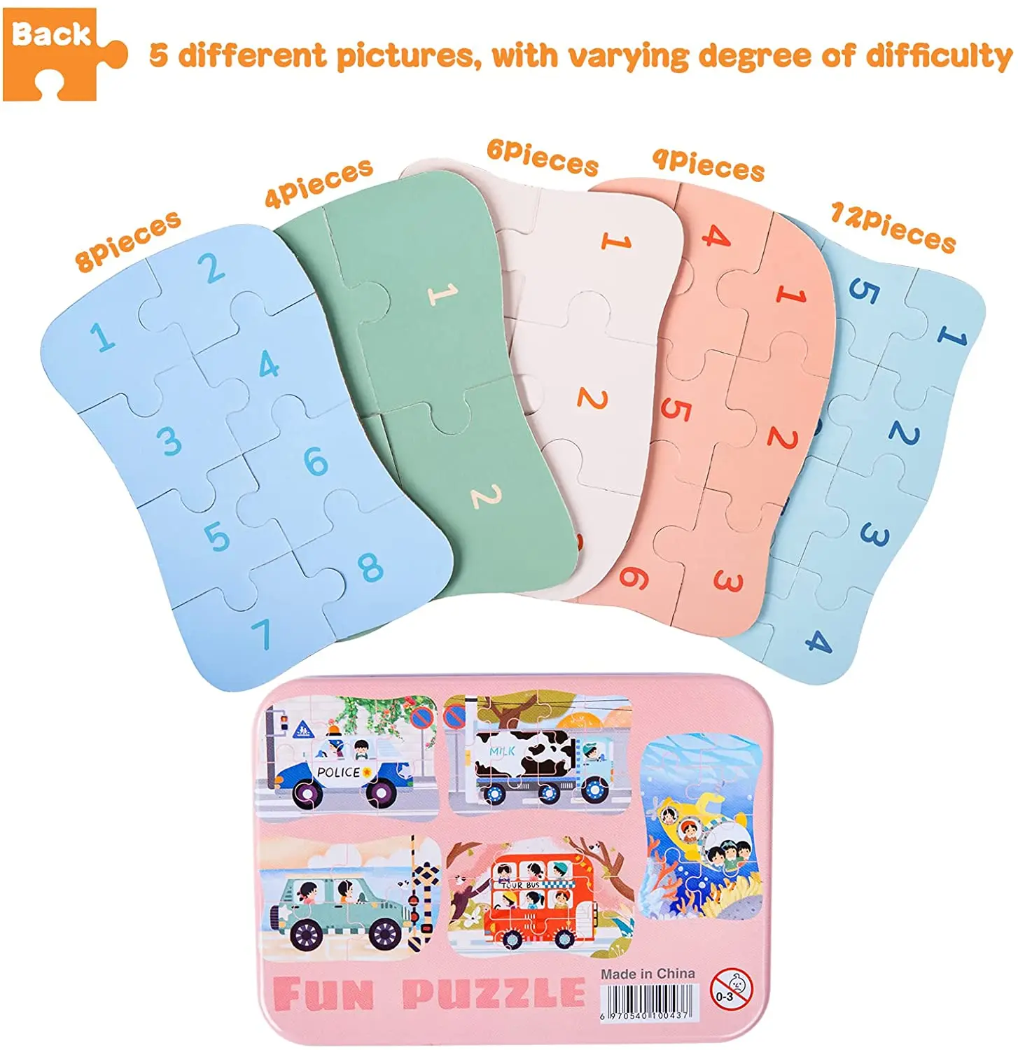 Детский Развивающий пазл с металлической коробкой 3-7 лет |