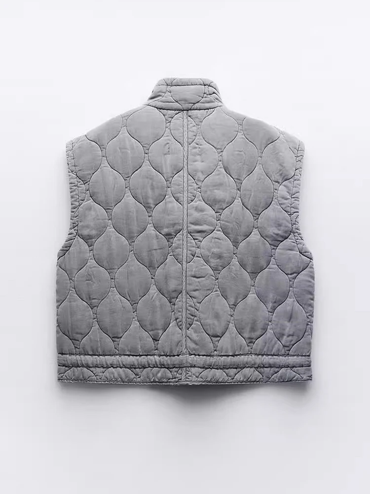 Жилет женский серый с хлопковой подкладкой теплая безрукавка воротником-стойкой