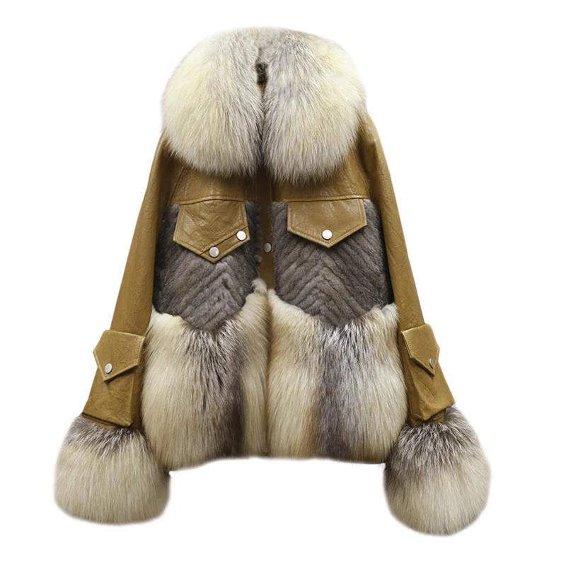 OFTBUY 2021 новинка натуральный лисьий мех норковый кожаный пуховик пальто зимняя