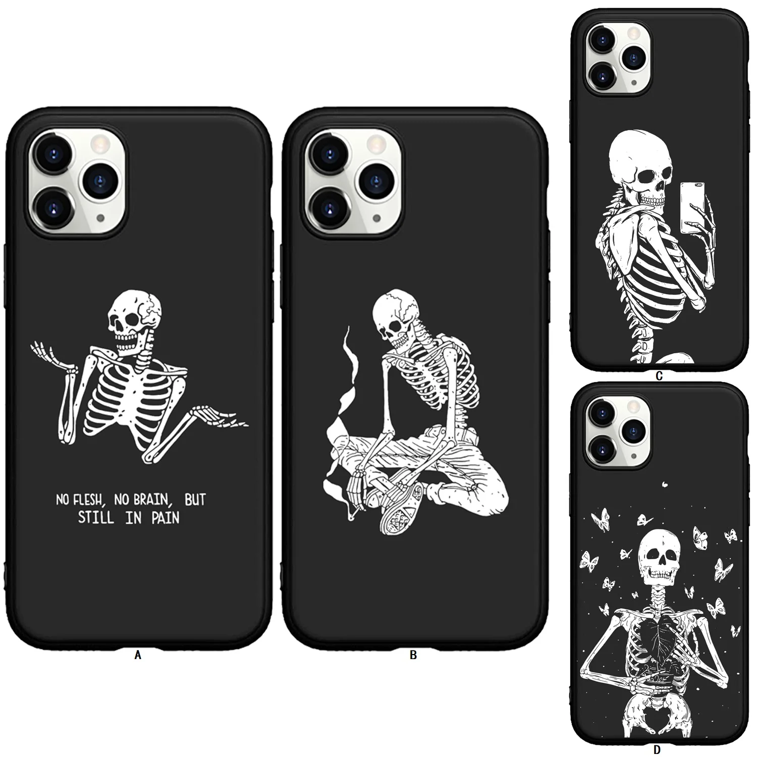 Чехол для iPhone 11 12 13 Pro MAX XR SE2020 6s 7 8 Plus с рисунком модного скелета, бабочки и огненного образа