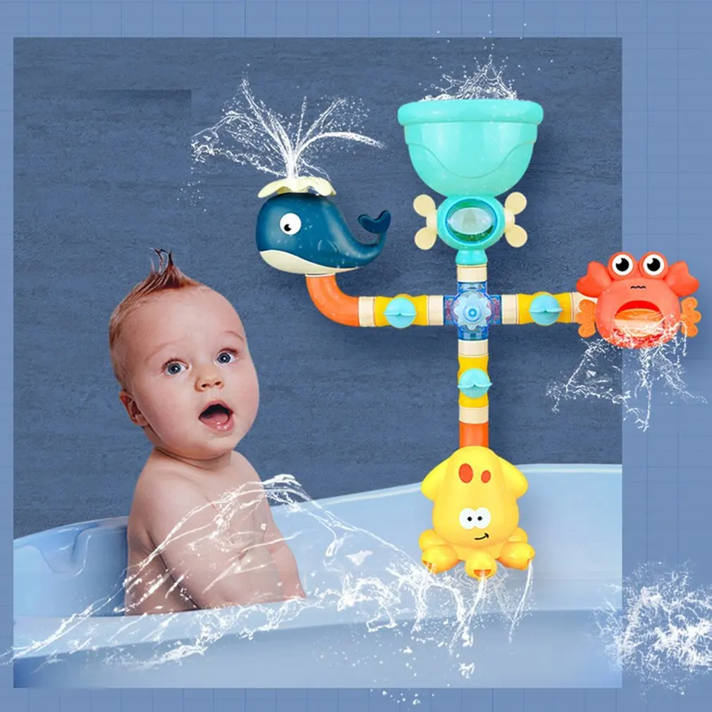 

Pipe Waterwheel Turns Around Infant Bath Toys Bathroom Plumbing Switch Torsion PVC Strong Suction Cup