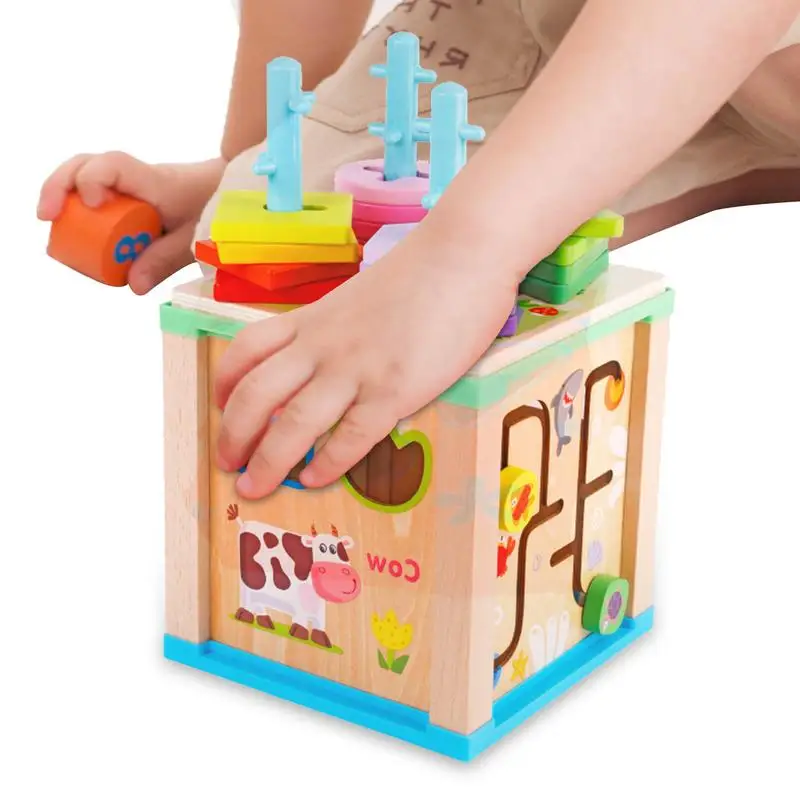 

Wooden Activity Cube Activity Center For Toddler Montessori Educational Preschool Fine Motor Skills Developmental Activity Toys
