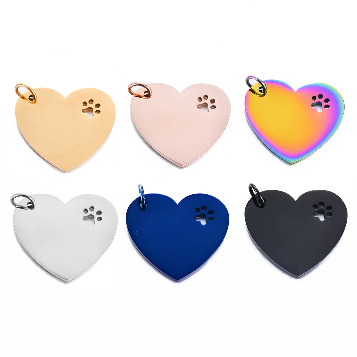 

5Pcs/lot Stainless Steel Mirror Polished Hollow Paw Heart Charms Blank ID For DIY Pendants Necklace Jewelry Making 6 Colors