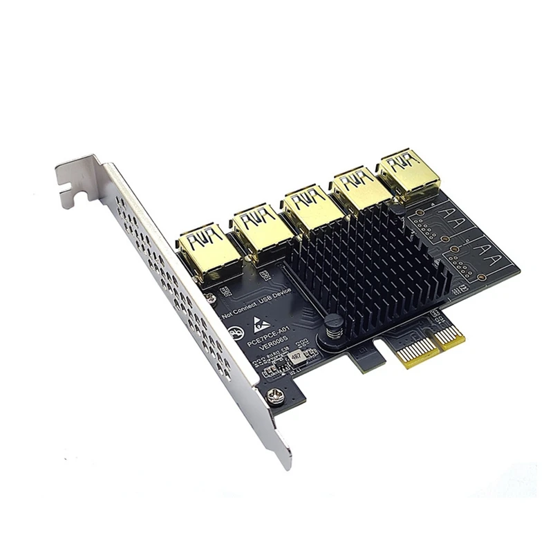 

PCIE 1 To 5 Riser Adapter PCIE X1 To USB 3.0 PCI Express Riser Card For Graphic Card Bitcoin Miner Mining Add On Card