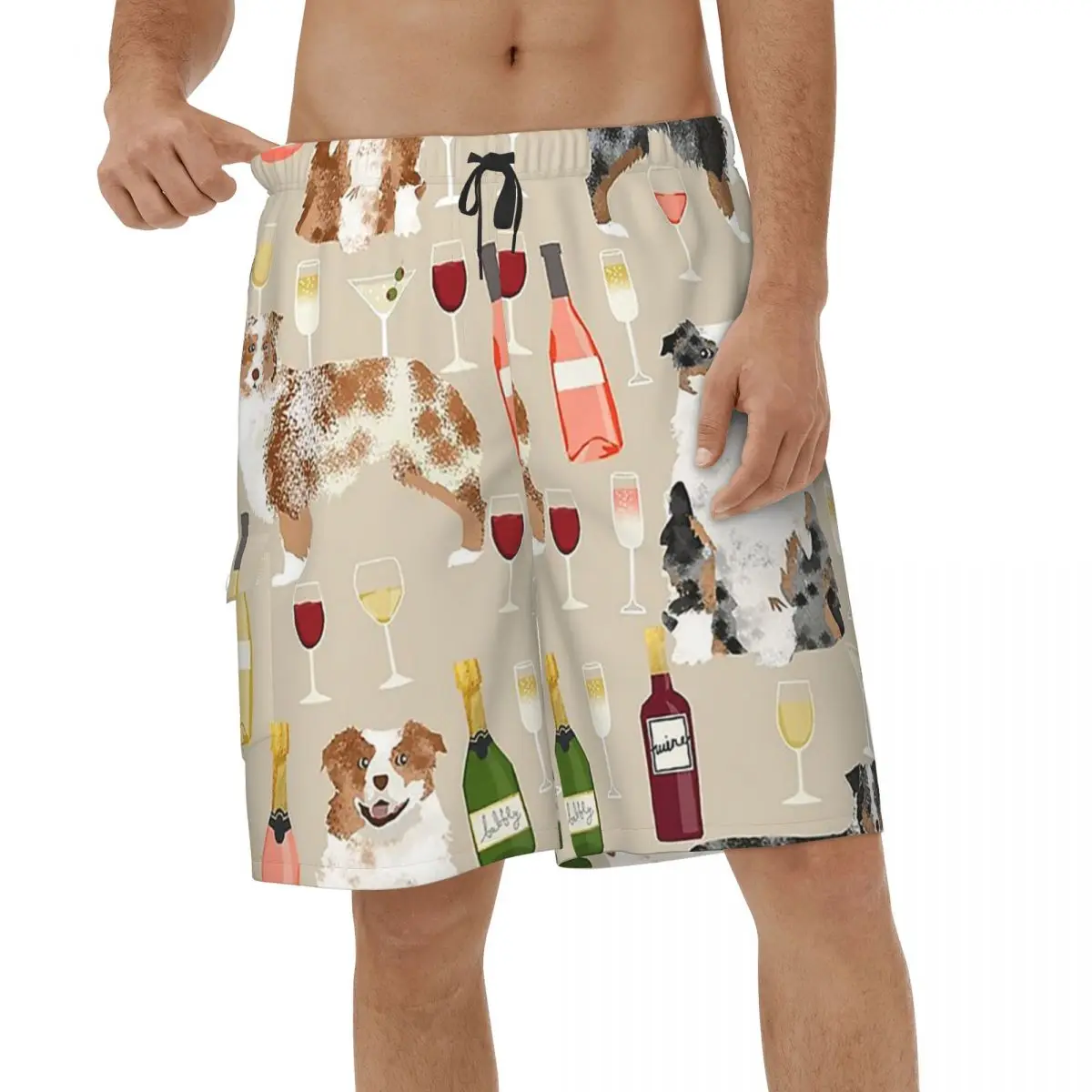 

Shepherd Dog Wine Cocktails Shorts Quick Dry Mens Beach Shorts Beach Men Briefs