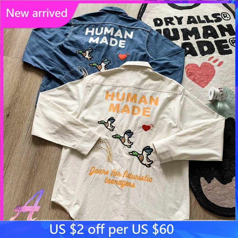 Human Made Shirt High Quality Embroidered Flying Duck Men's and Women's Fall New Long Sleeve Casual Loose Shirt