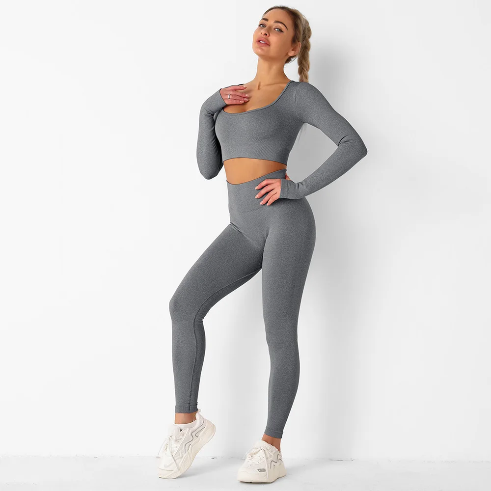 

Yoga Sets Gym Women Sport Bra Clothing Seamless Moisture Absorption Yogas Long Sleeve Suit Gym Leggings Fitness Pantalones Mujer