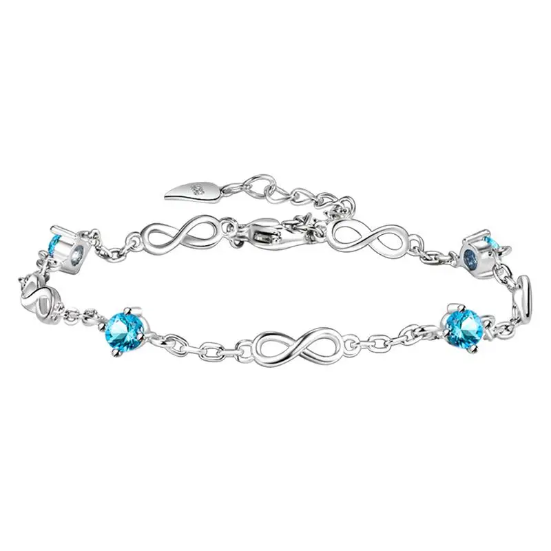 

Light Luxury Blue Zircon Bracelet Women's Ocean Heart Fashion Number 8 Hand Jewelry Unlimited Love Bracelet Free Shipping Items