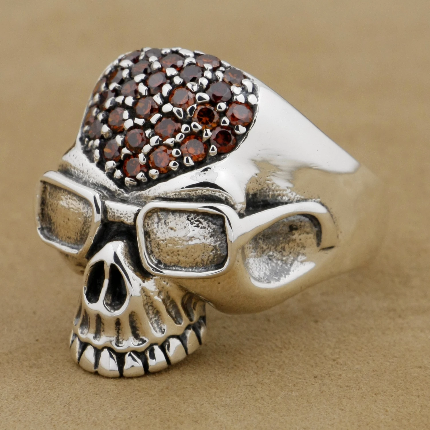 Красный камень CZ из стерлингового серебра 925 пробы кольцо с черепом пилота