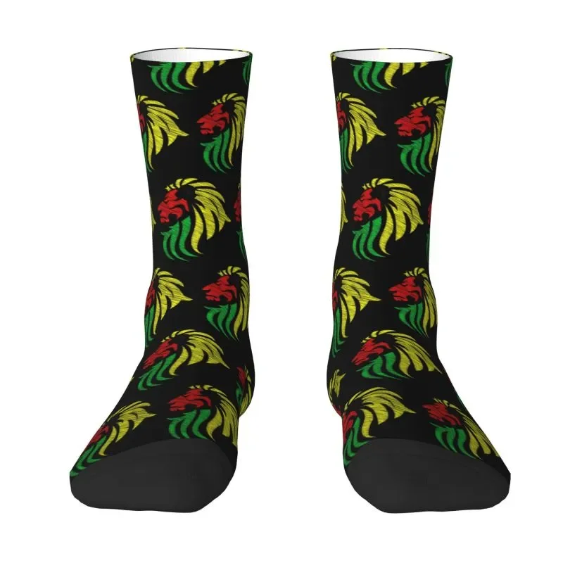 

Lion Reggae Flag Colors Men Women Crew Socks Unisex Novelty Rasta Lion Spring Summer Autumn Winter Dress Socks