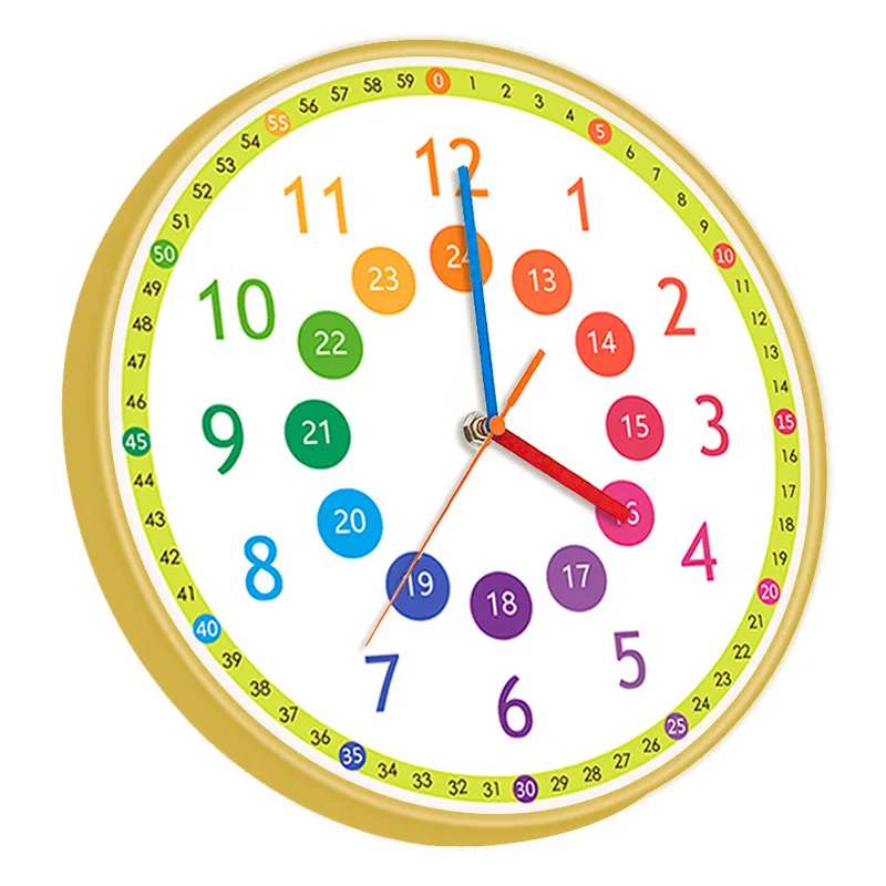 

New creative early education wall clock hanging on the wall in the living room, household hole-free children's room clock, carto