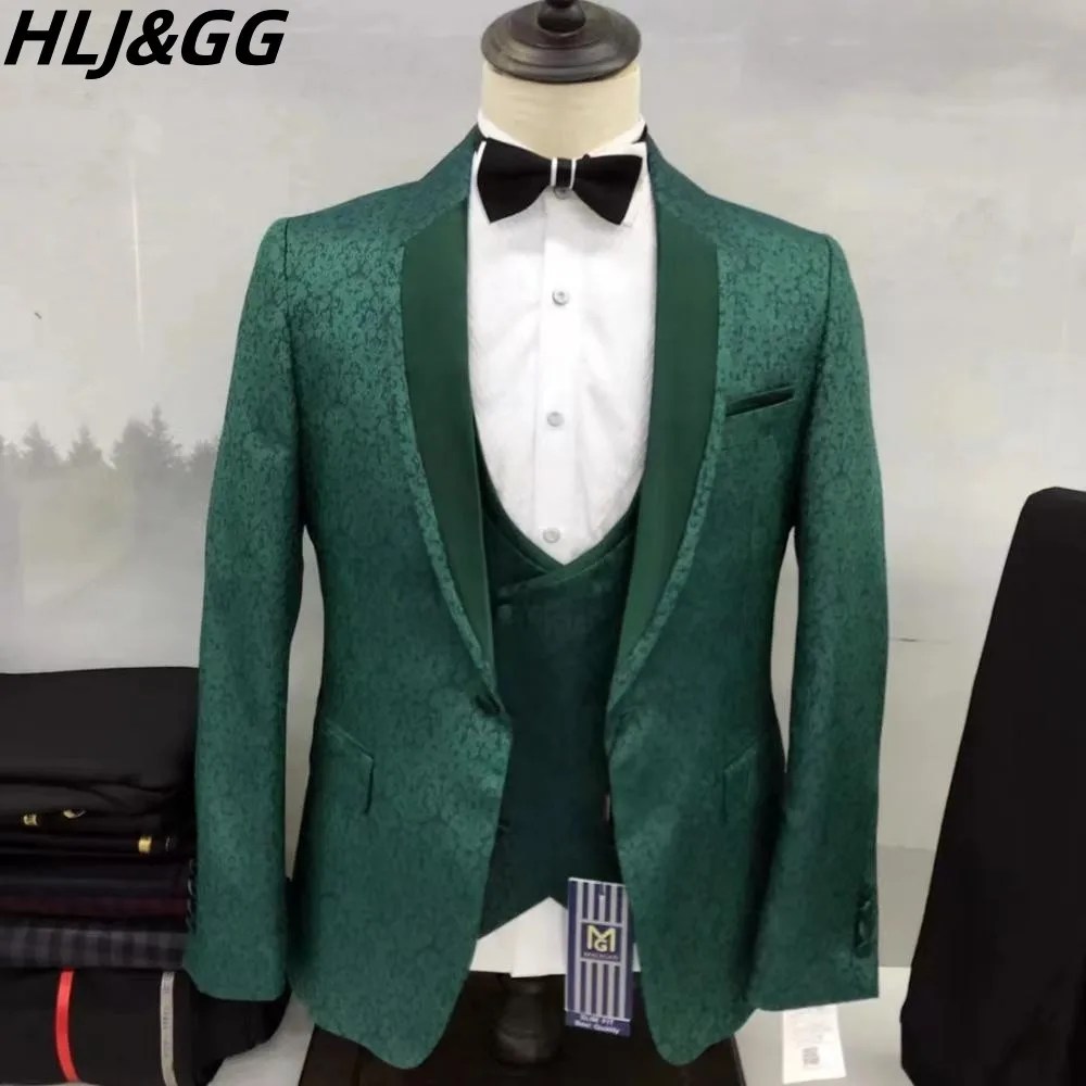 

HLJ&GG Men's Suit Blazer Pants Vest Three Pieces Suits 2023 New High End Solid Color Slim Fit Business Male Clothing 3pc Sets