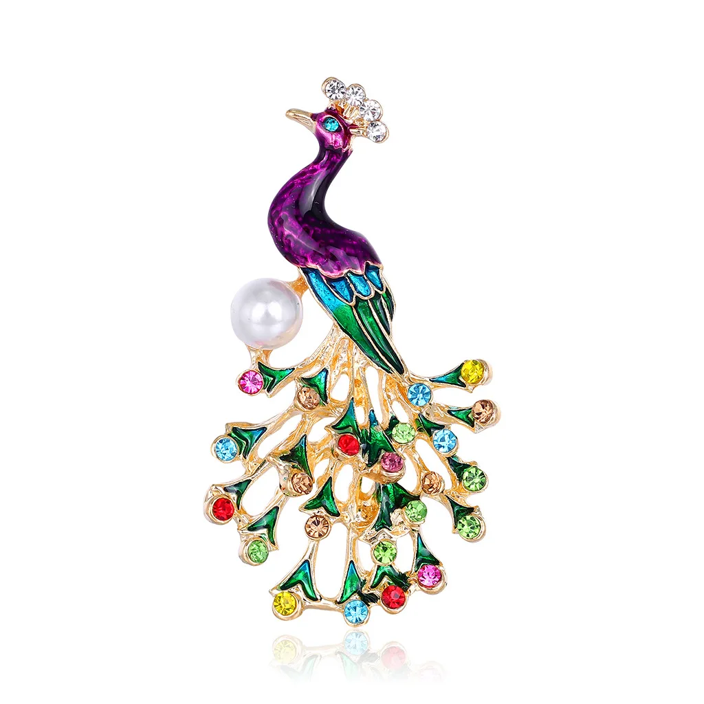 

TULX Sparkling Elegant Peacock Enamel Brooches For Women Rhinestones Crystal Brooch Pins Ladies Party Banquet Jewelry Gifts