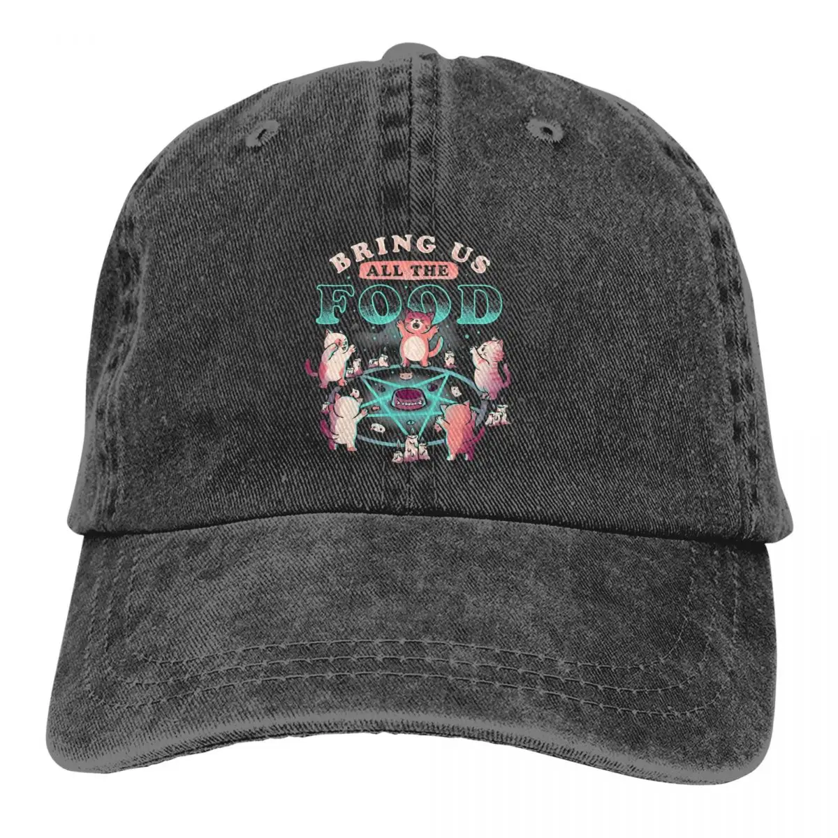 

Pure Color Dad Hats Bring Us All The Food Evil Hungry Cat Women's Hat Sun Visor Baseball Caps Baphomet Satan Lucifer Peaked Cap