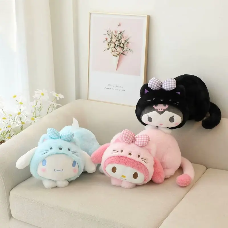 

Kawaii Sanrio Melody Kuromi Cinnamoroll Cat Plush Tissue Box Cut Soft Stuffed Plush Doll Toys Home Living Room Car Paper Box