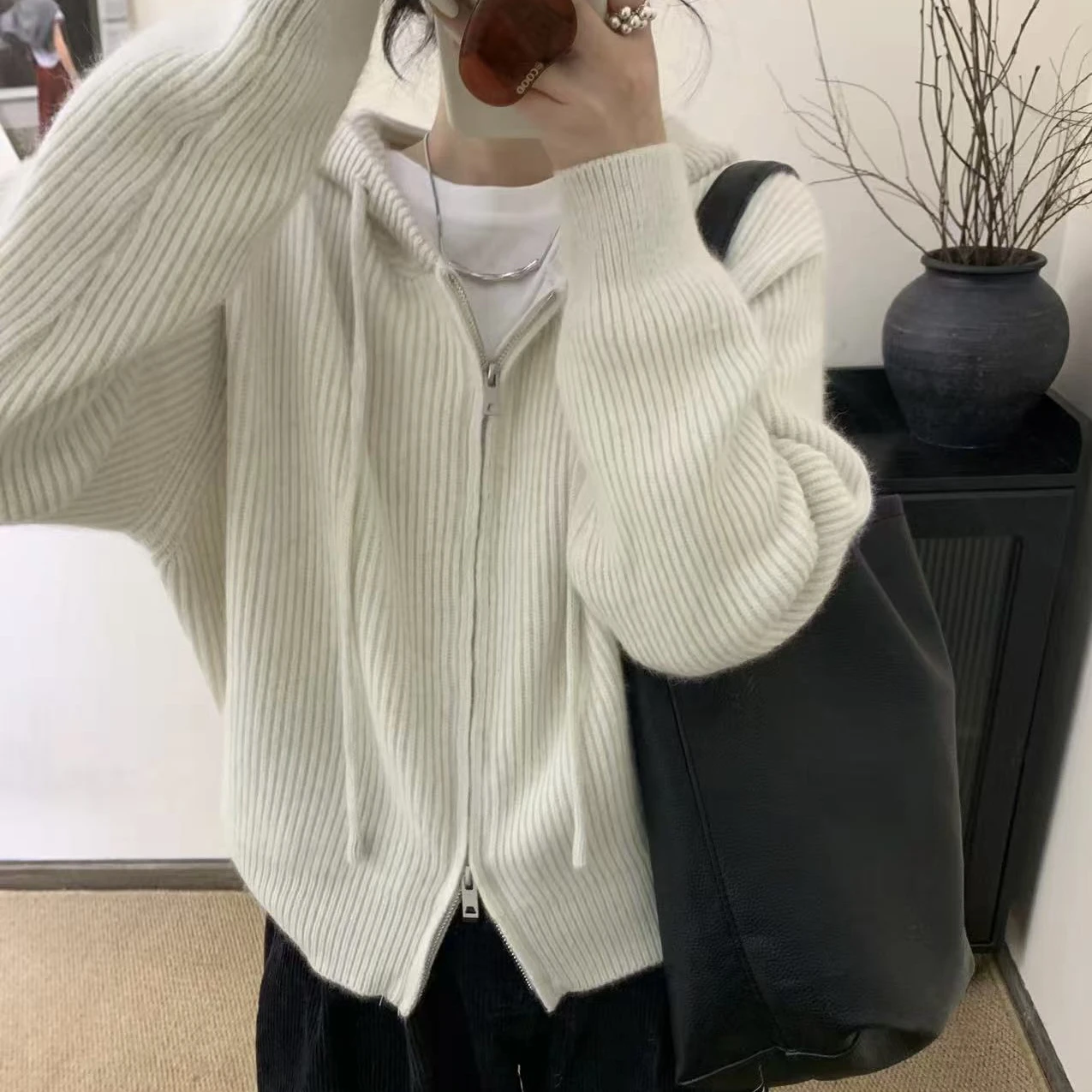 Raccoon Velvet 8029 осенне-зимний дизайнерский вязаный кардиган с двойной молнией и