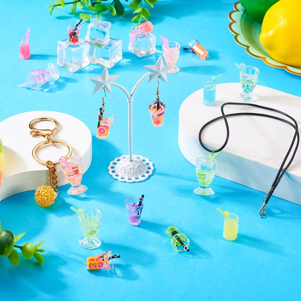 60Pcs Luminous Drink Bottle Floating Charms Diy Keychain Earings Jewelry Resin Glass Cup Pendant Hanging Accessories