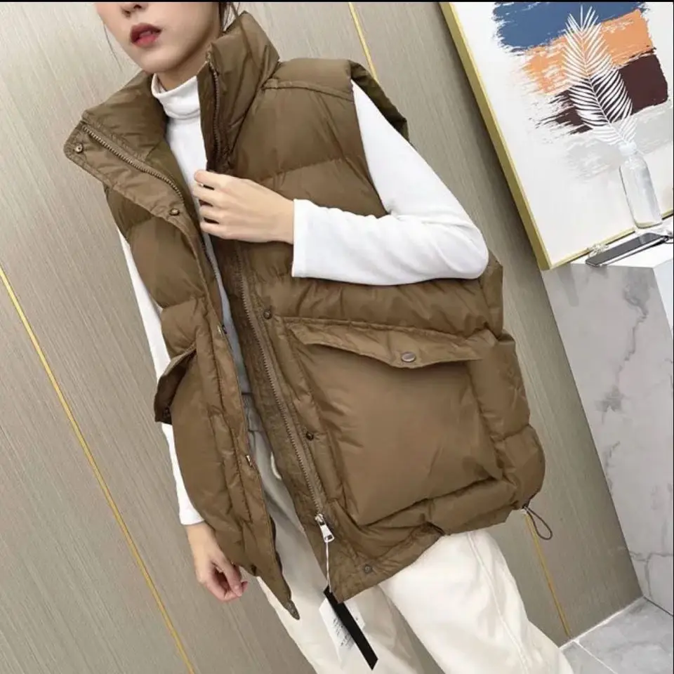 

Пуховик женский из хлопка, Осень-зима 2022, верхняя одежда без рукавов, куртка, пальто, жилет в Корейском стиле, безрукавка