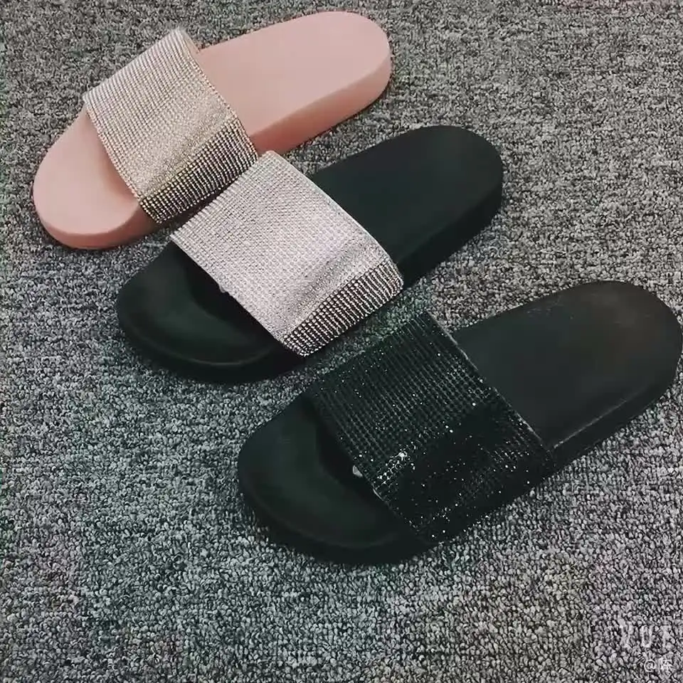 

Shoes Slippers Flat Low Luxury Slides Slipers Women Jelly Flip Flops Shale Female Beach Designer 2022 Glitter Sabot Crystal Blin
