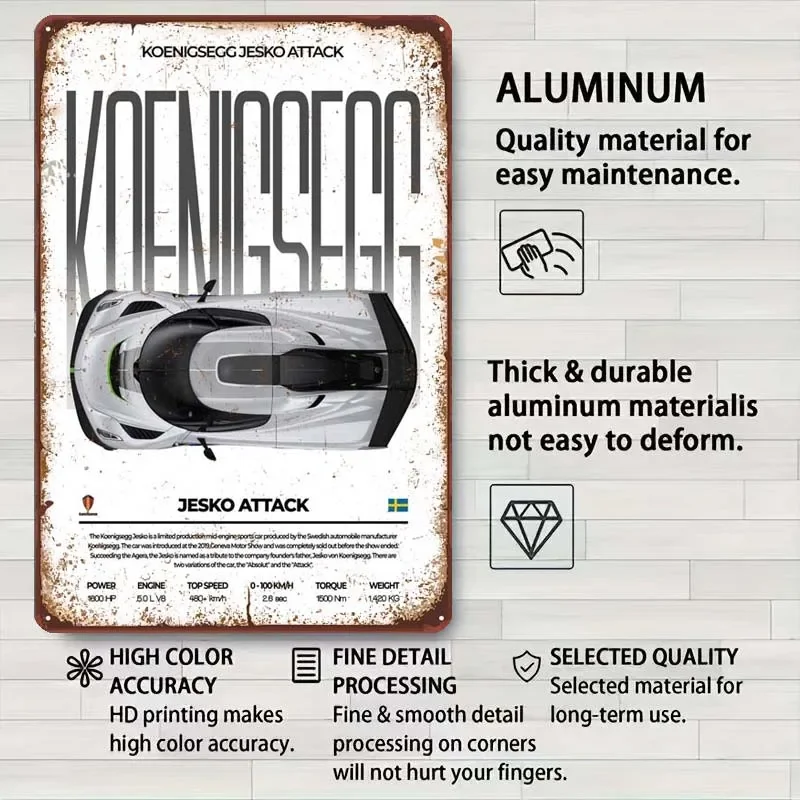 Жестяные знаки Koenigsegg Jesko Attack классический автомобильный постер украшение для