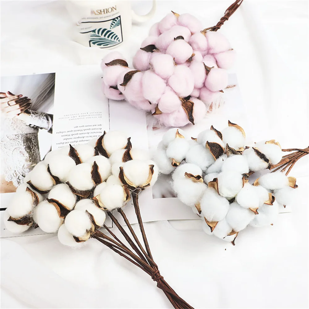 

10pcs Dried Cotton Flowers Christmas Decorations DIY Floral Bouquets Arrangement for Wedding New Year Xmas Party Home Decor Gift