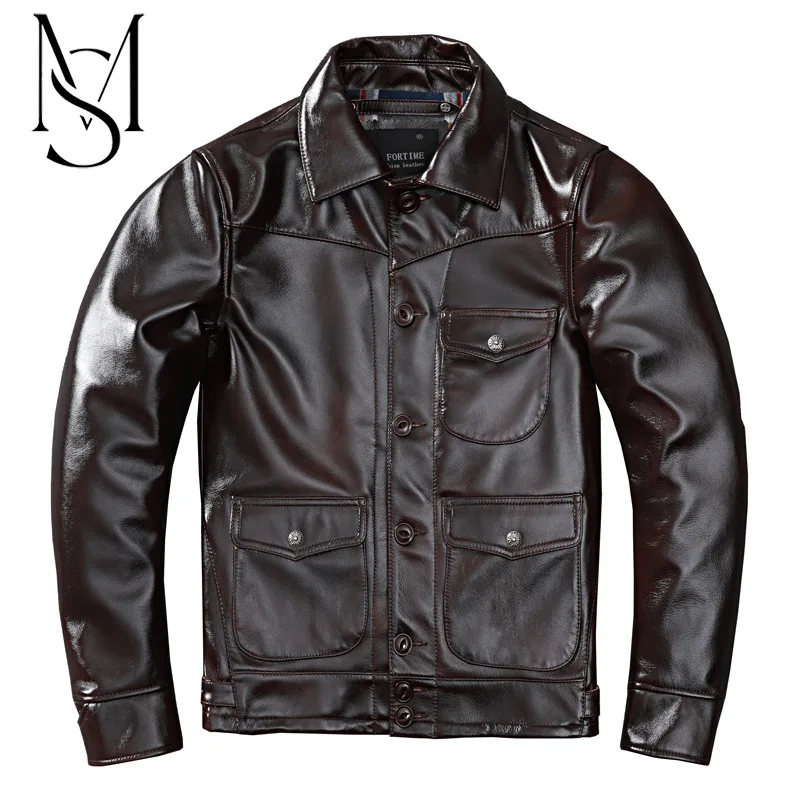 

Amekaji American oil wax pure top layer soft cowhide leather jacket men's slim Lapel leather jacket