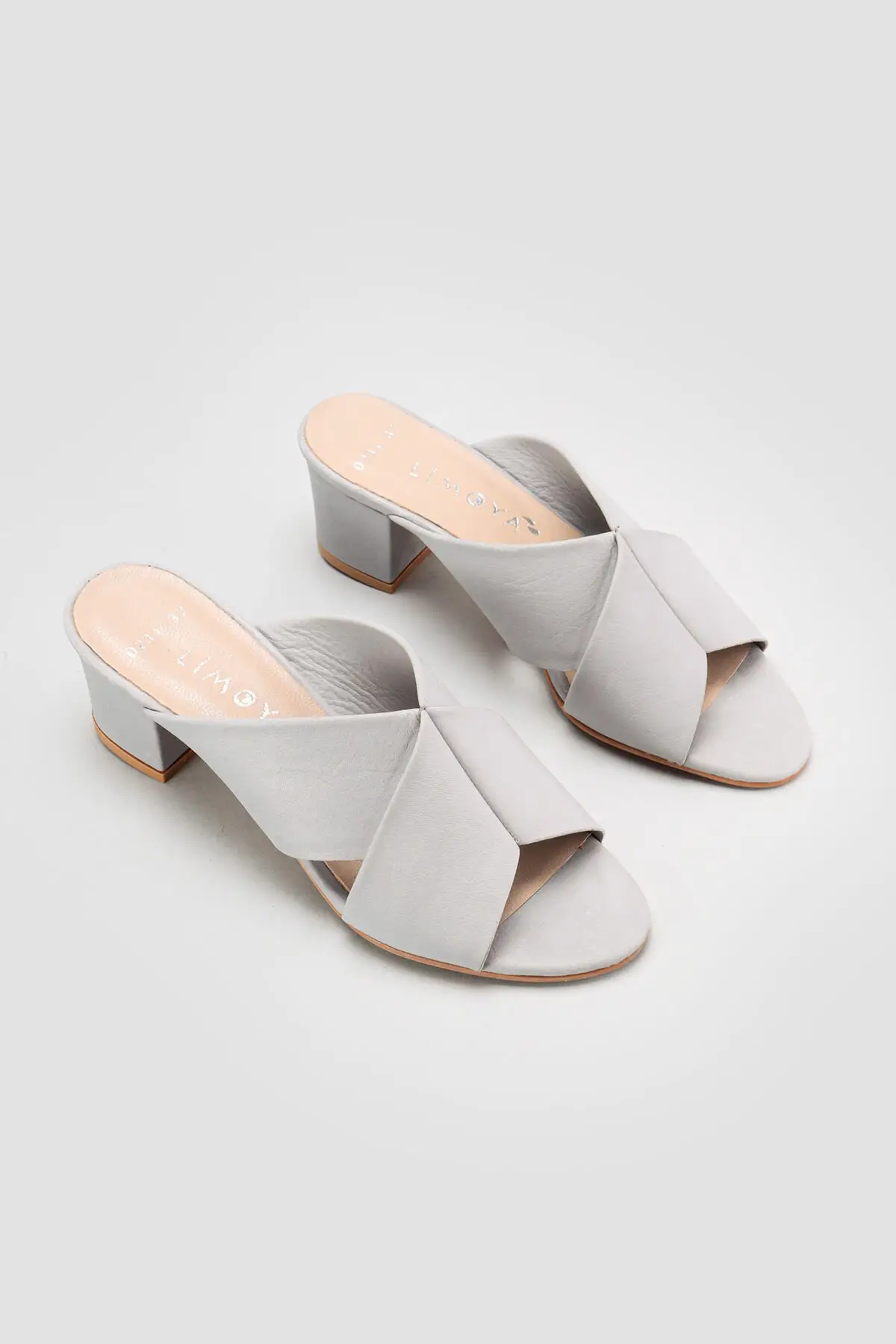 

Genuine Leather Janessa Gray Cross Thick Strappy Heels Slippers