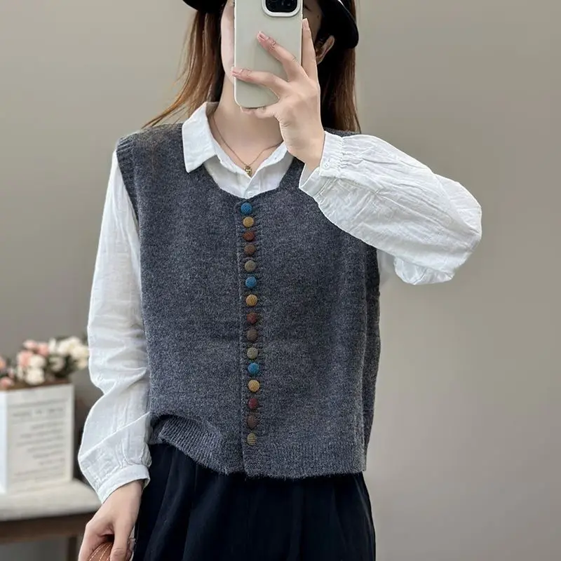 Новинка 2024 осенне-зимний модный вязаный жилет женский внутри и снаружи Женский
