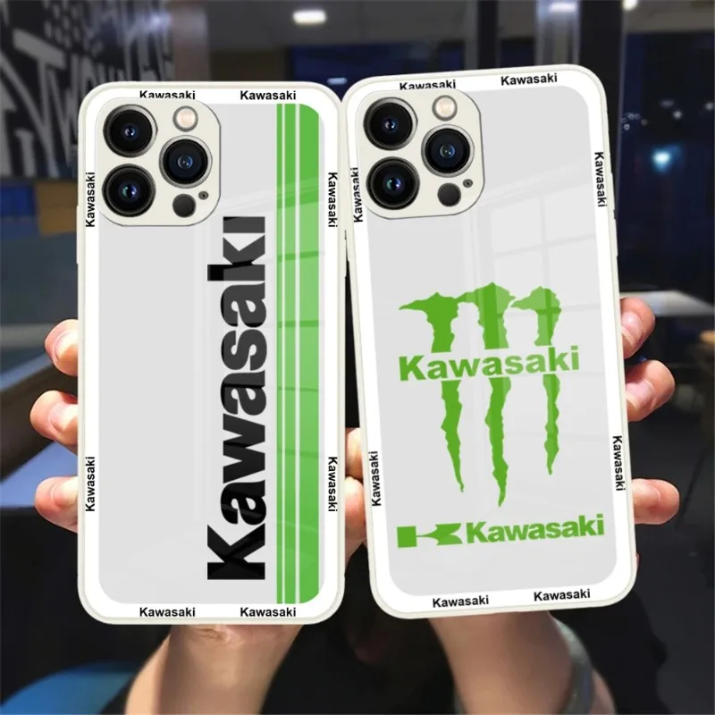 Мотоциклетный чехол для телефона с логотипом Kawasakis, Черное и белое стекло для IPhone 13 14 12 11 Pro Max Plus Mini X XR 8 7 6s SE2020, чехол