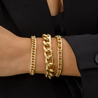 3pcsset personality simple geometric gold thick bracelet womens hip hop punk fashion metal bracelets girls mens jewelry