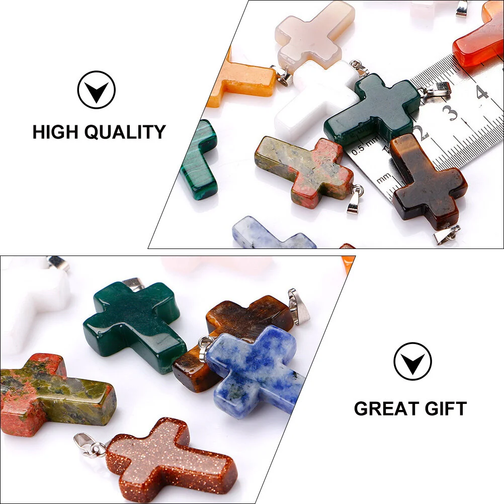 Natural Stone Pendant Crystals Decor Creative DIY Necklace Accessories Decorations Delicate Choker Cross-shaped Picture Jewelry
