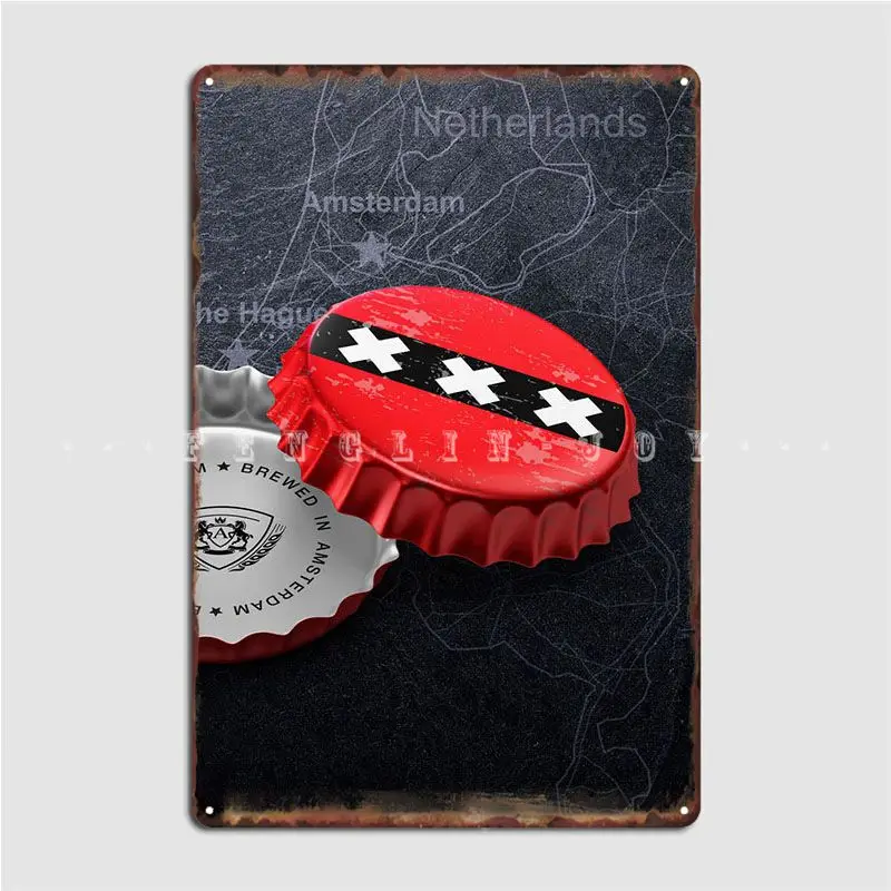 

Amsterdam Beer Cap Metal Sign Create Party Wall Cave Poster Tin Sign Poster