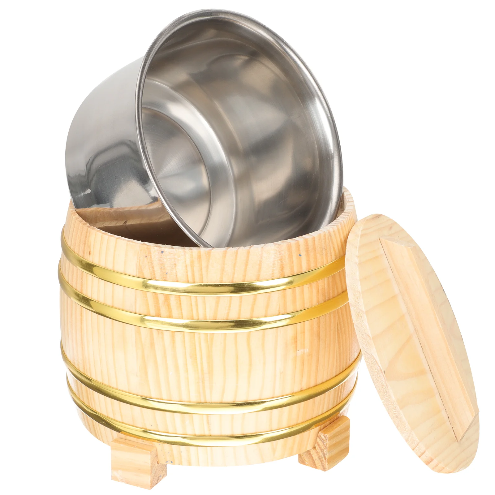 

Rice Sushi Bucket Bowl Wooden Tub Container Hangiriice Mixing Steamedwood Oke Steamer Lid Holder Cooling Warmer Salad Diy