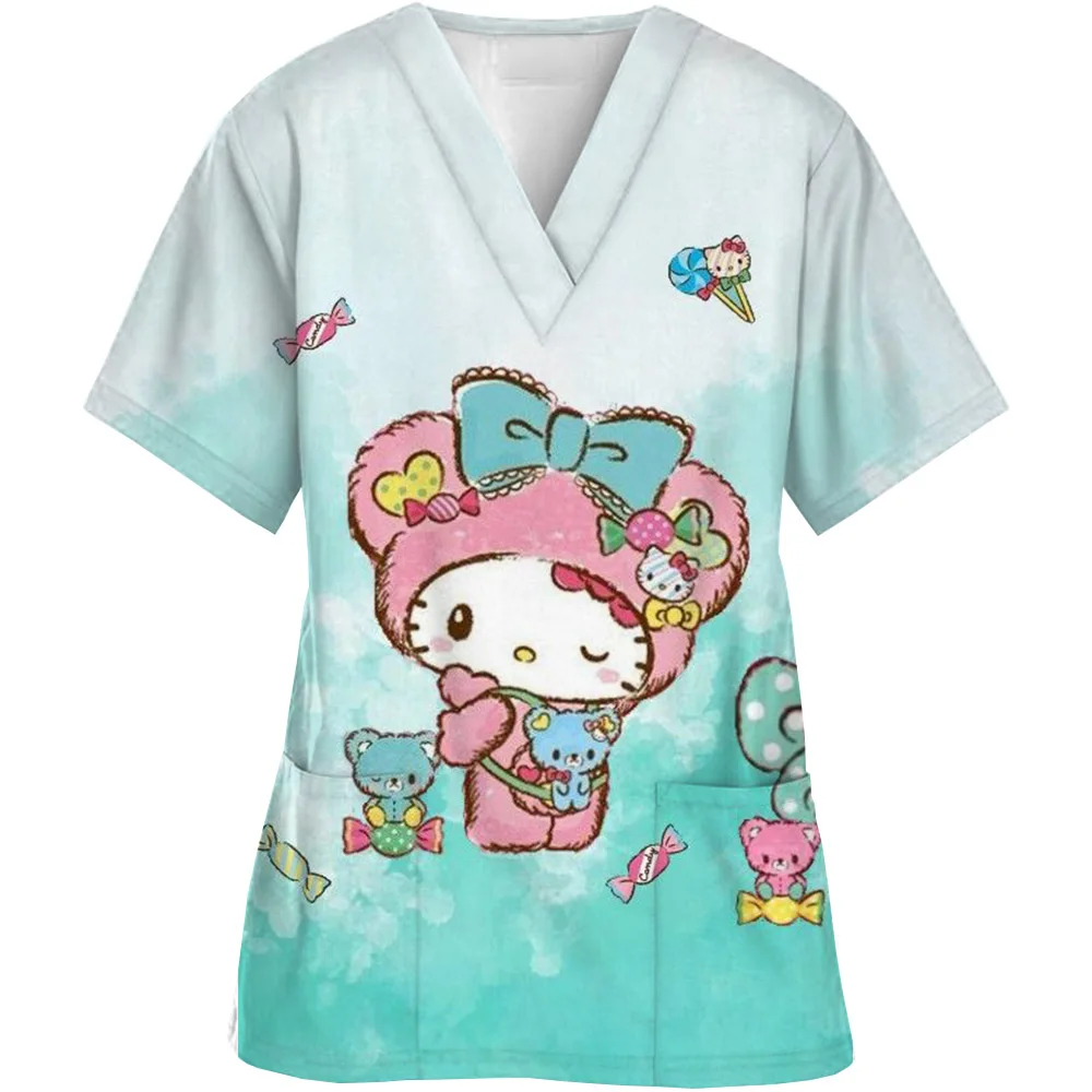 2024 топы-скрабы с принтом Hello Kitty женская рабочая форма для стоматолога униформа