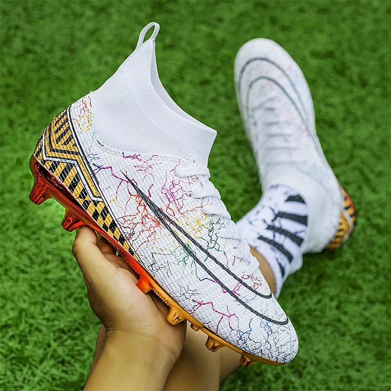 Men Professional Football Shoes High Top Non-Slip Long Spike Children Soccer Sneaker Kid Training Footwear TF/AG Free Shipping