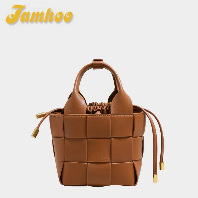 

Новая женская сумка-ведро Jamhoo из натуральной кожи, портативная корзина для овощей, плетеная через плечо, цвет макарон, лето