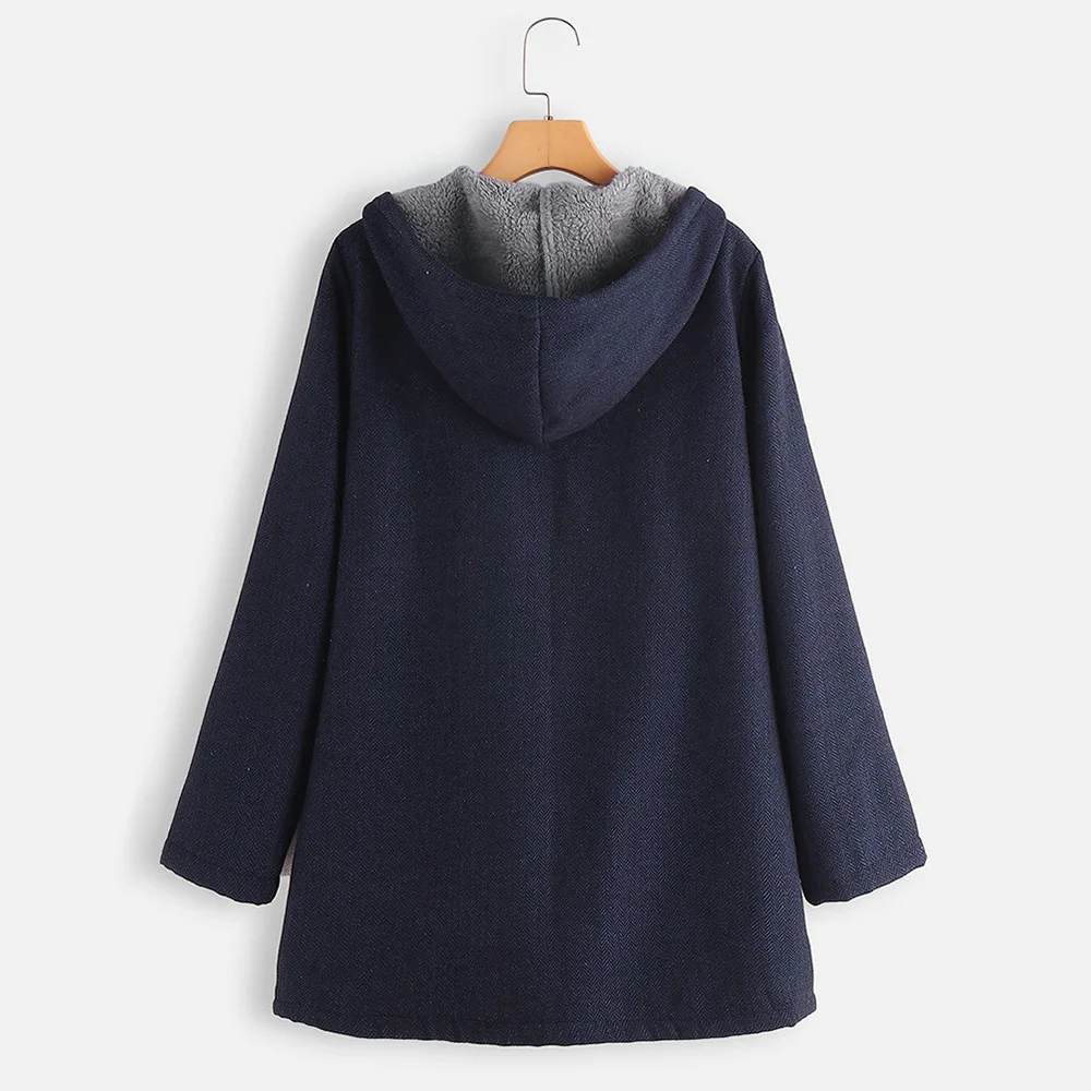 Autumn Winter Women Mid Length Hooded Coat Warmth Long Sleeve Top Jacket Plus Size Fleece Thickened Padded Jacket Loose Leisure