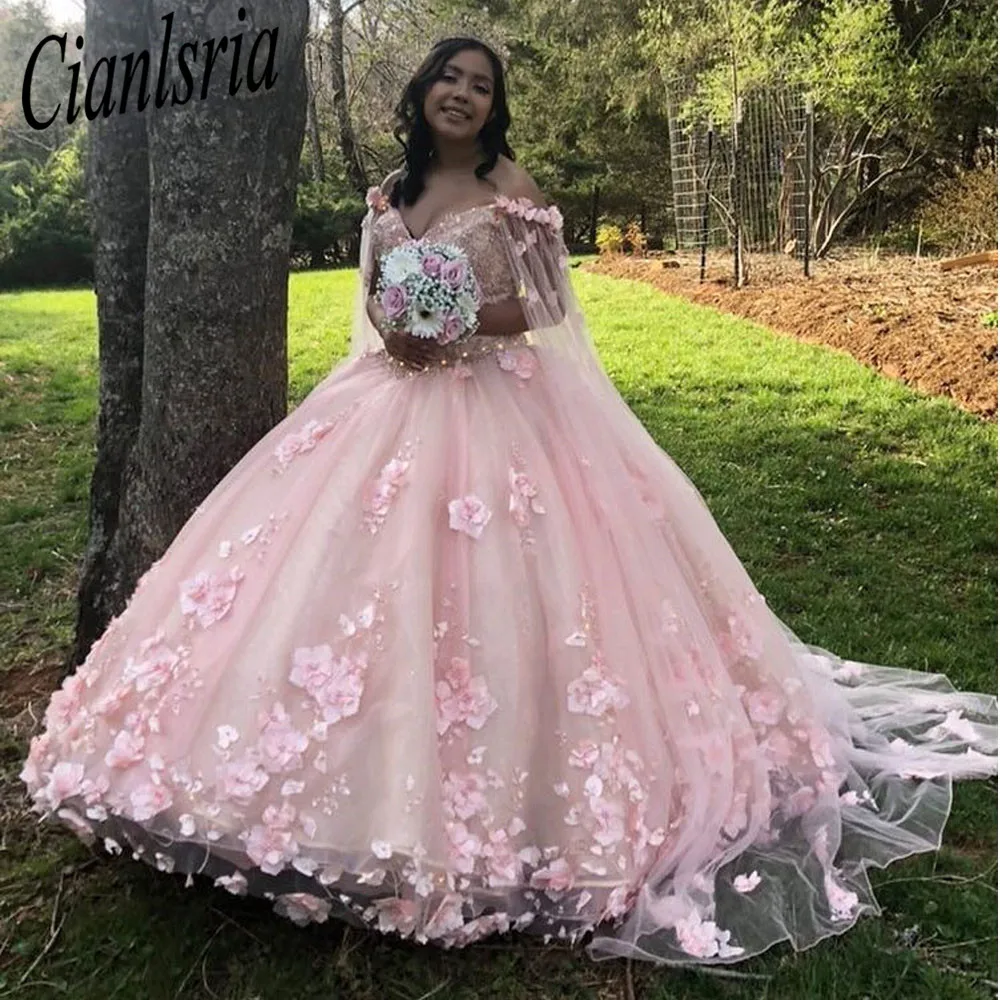 

Pink Quinceanera Dresses 2022 Flowers Sweetheart Sweet 15 Girls Princess Dress Vestidos De Quinceañera Ball Gowns Custom