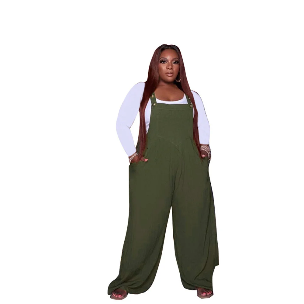 

Plus Size Women Clothing Two Piece Suit While Tops Solid Color Loose Pocket Jumpsuit Sets Women Elegance Wholesale Dropshipping