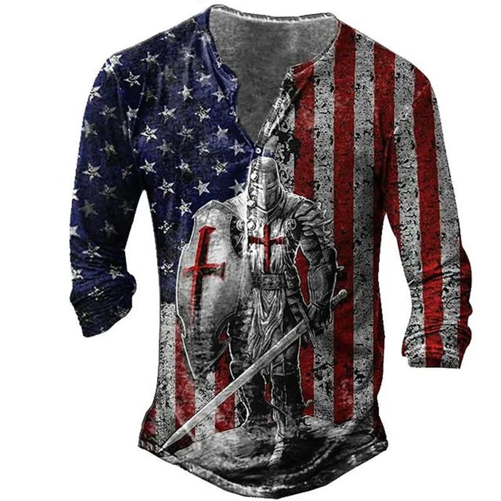 

Vintage V-neck American T-shirt 3d printing Gothic long sleeve T-shirt Men's oversize 5xl top T-shirt Men's punk street wear