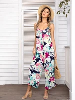 levaca ruched floral print wide leg casual spaghetti strap jumpsuit for women summer