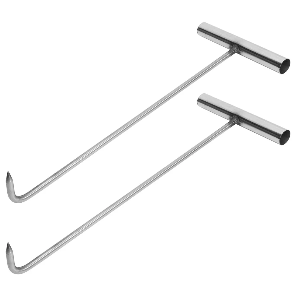 

2 Pcs T-hook Door Lifting Manhole Cover Lifter Tool Grill Handle Roller Shutter Shape For Puller Stainless Steel Roll-up