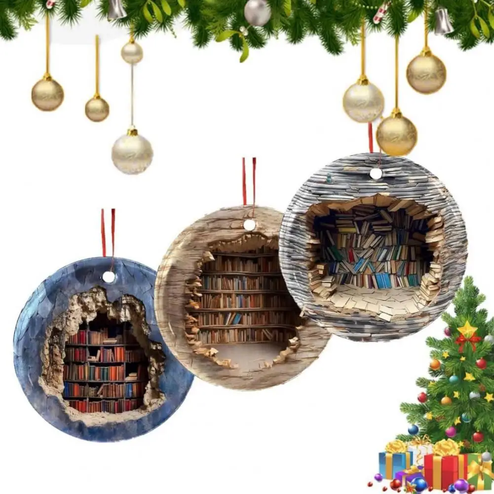 

Creative Pendant Exquisite Workmanship 3D Bookshelf Design Hanging Ornament for Holiday Home Decoration