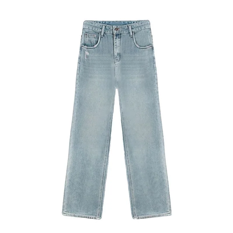 Зимние широкие джинсы с бархатной подкладкой и высокой талией теплые мешковатые