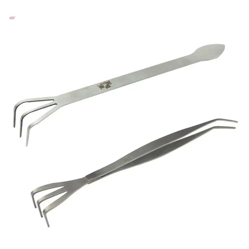

Durable Gardening Rake Mini 2 in 1 Stainless Steel Bonsai Gardening Tool Root Rake Spatula for Office Home Plant Shop