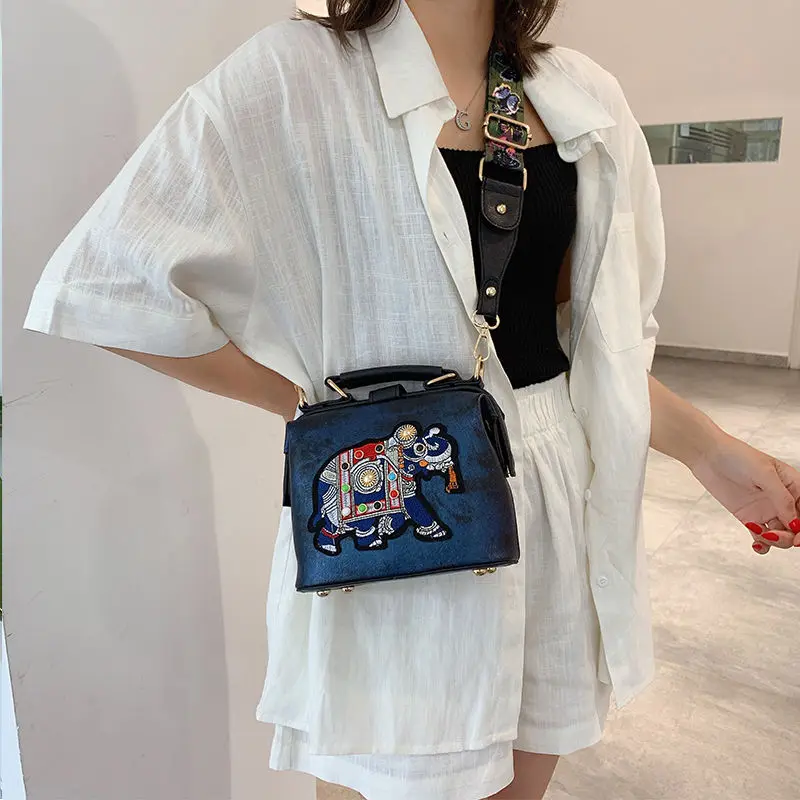 Designer Luxury Brand Handbags Crossbody Bags Elephant Embroidered Bags for Women Leather Handbag Messenger Bag Purses Wallet images - 6