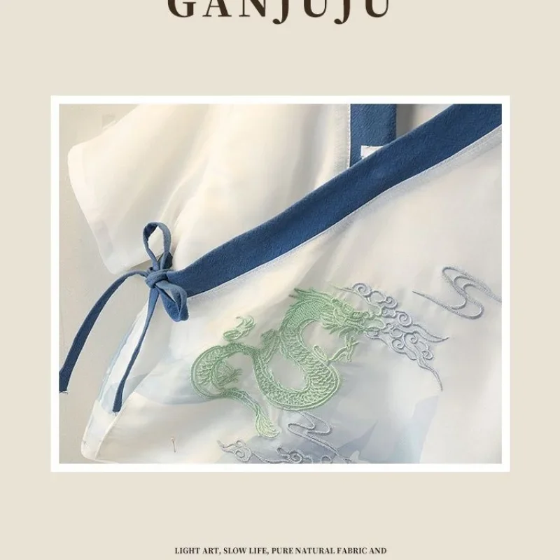 Высококачественный летний хлопковый сетчатый костюм Тан с вышивкой дракона