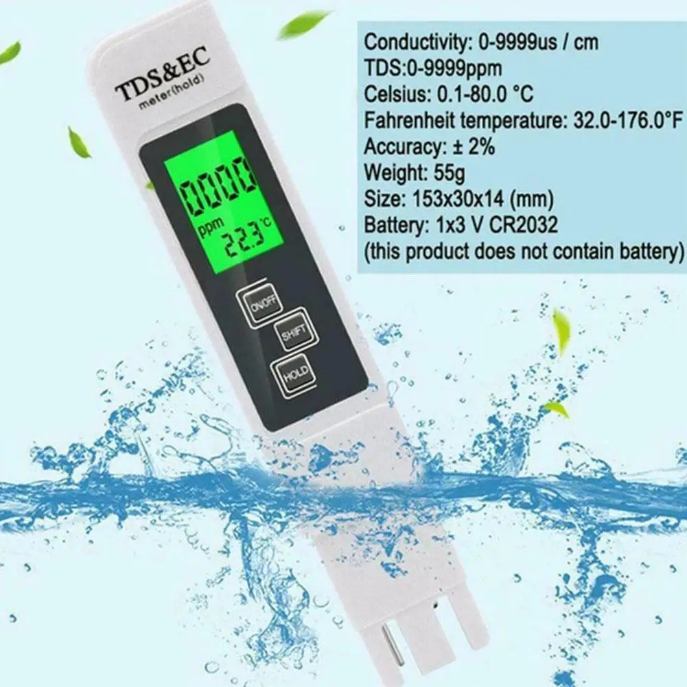 Цифровой Tds-метр 3 в 1 тестер воды цифровой 0 0-14 Ph-метр Tds и ec ЖК-дисплей Чистота