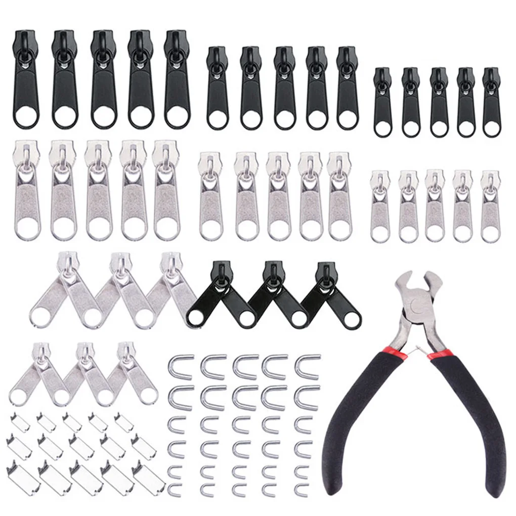 

84pcs Zipper Repair Kit Slider Rescue Universal Zippers Clothes Bag Tent Fix Plier Sewing Tool Universal Instant Fix Tools