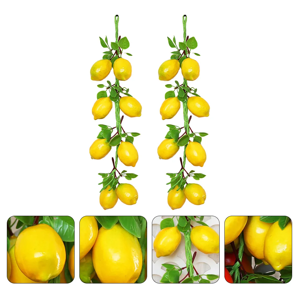 

2 Bunches Imitation Lemon Skewers Fruit Decor Front Door Wreath String Artificial Pendant Vegetable Foam Simulation Photo Props